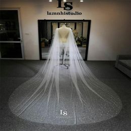 Luxury Beads Wedding Veils Chic Newest Three Metres Long Veils Hot Sale Crystals One Layers Cathedral Length Bridal Veil