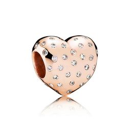 NEW 100% 925 Sterling Silver Brand New 1:1 Genuine Glamorous Flash Zircon Rose Gold Heart Beaded DIY Bracelet Original 781241 Gift