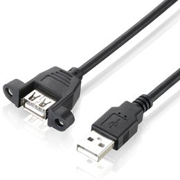 USB Extension Cable With Screw Panel Mount Male to Female 30cm 50cm 1m 2m 3m 5m USB2.0 Extended Cables for Computer