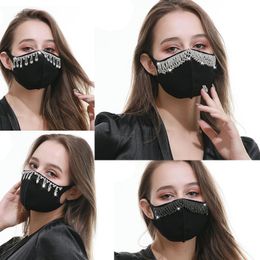 DHL Dust and sun protection star flash diamond cotton black Designer Masks adult custom ice silk pure cotton face mask