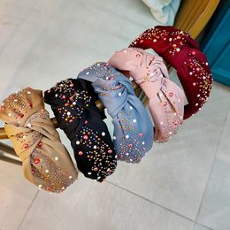 2020 New Colorful Crystals Fabric Knotted Retro Simple Hair Accessories Female Rhinestone Headbands for Women Bows for Girls