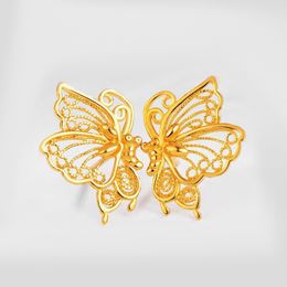Filigree Hollow Butterfly Charm Earrings 18K Yellow Gold Filled Fashion Womens Girls Perfect Elegant Stud Earrings Gift