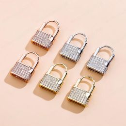 Fashion Gold Plated Bling CZ Lock Hoops Earrings for Girls Women Hip Hop Jewlery Nice Gift for Friend
