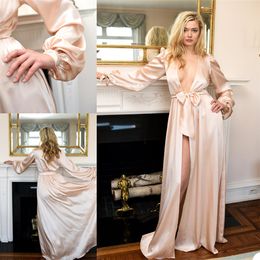 Pyjamas Women Robe Sexy Deep V Neck Nightgown Long Sleeve Elastic Satin Sleepwear Bathrobe Ladies Mesh Skirt Prom Bridesmaid Shawel