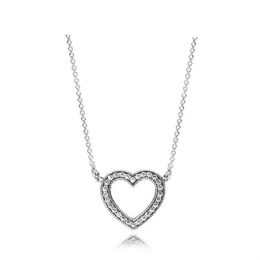 NEW 100% 925 Sterling Silver Loving Hearts of Necklace Clear CZ Elegant Temperament Suitable Gift Clavicle Chain 590534CZ