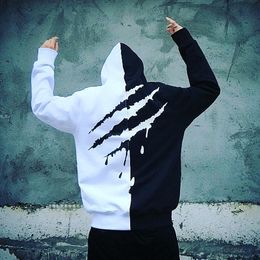 Black White Splice Oversize Hip-hop Style Swag Tyga Hoodie Autumn Winter Warm Thick Hoodies