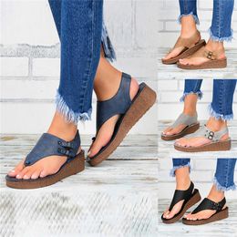 Hot Sale- Summer Women Strap Sandals Women's Flats Open Toe Solid Casual Shoes Rome Wedges Thong Sandals Sexy Ladies Shoes