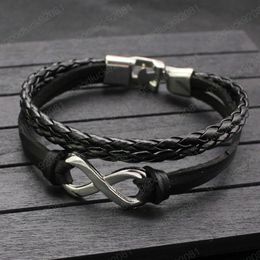 Europe Men Bracelet Leather Bracelet Handmade Braided Infinity Charm Mulit Layer Rope Bracelets Bangle Gift Jewellery