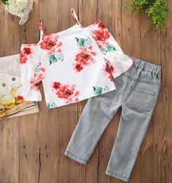 Toddler Girls Pineapple Clothes Off Shoulder Tops Ripped Denim Shorts 2pcs Sets Toddler Outfits Set Summer Baby Clothing 6 Designs BT5892