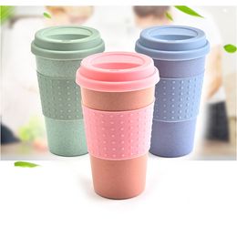 3 Style ECO Wheat Straw Fibre Coffee Mug Bottles 12oz Car Cup Office Cup Personality Plastic Body Silicone Lid Tumbler