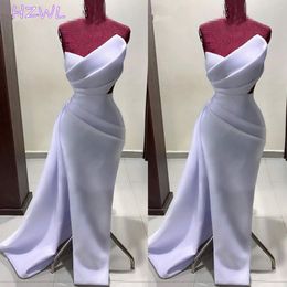 Elegant Satin Strapless Evening Gowns Ruched Mermaid Long Prom Dresses African Ladies Formal Party Night Vestidos 2021