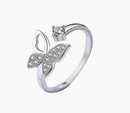 Cubic Zircon Crystal Stones Butterfly Ring For Women Platinum Plated Wedding Rings Jewelry Open Adjustable Finger Ring