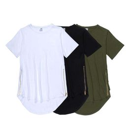 Extended T shirt Men Fishtail Multi Fold Curved Hem Side Zipper Short Sleeve oversized T shirts Hip Hop Top