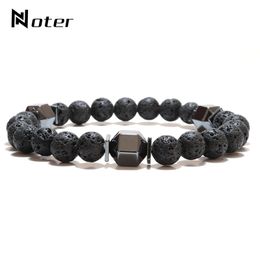 Noter Natural Lava Stone Bracelet Homme Minimalist Beaded Strand Braslet Charm Hematite Braclet Yoga Jewellery Buddha Brazalete