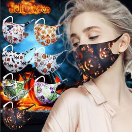 DHL Halloween Christmas 3D printing Fashion Face Mask Mouth Cover PM2.5 Respirator Anti-bacterial Washable Reusable Ice Silk Cotton Masks