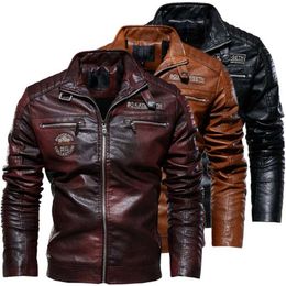 Leather Jacket Men Winter Fleece Motorcycle PU Leahter Jacket Male Stand Collar Casual Windbreaker Ropa De Hombre Slim Coat