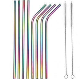 Stainless Steel Straws Suit Colour Drinking Water 215x6mm Tubularis With Cleaning Brush Suction Tube Set Bar Curved Straight 13jm F2