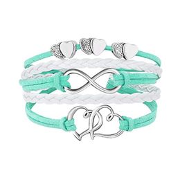 Infinity Double Heart charm Bracelet Weave Leather Wrap Bracelets multilayer women fashion jewelry will and sandy