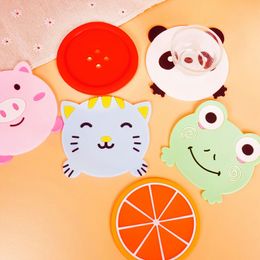 Variety lovely Cartoon Mix Colours Round or square Soft rubber Cup mat Lovely Button shape Silicone Coasters household Tableware Placemat