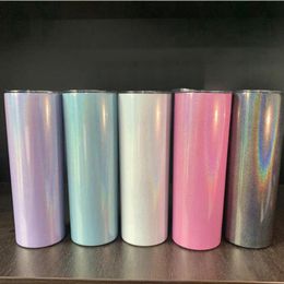 Sublimation 20oz Skinny Tumblers Rainbow Stainless Steel Double Wall Vacuum Insulated Drinking Cup With Lid Coffee Mug Sea Shipping DDA501-2