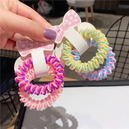 a pack of 2 pcs Japan Korean Cute Women Rubber Telephone Cord Wire Hair Ties Rainbow Girls Scrunchie Set Hair Bands Headband