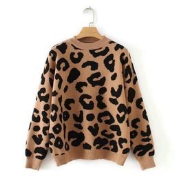 2020 Leopard Print Winter Thick Women Loose Knitted Ribbed Pullover Sweater Long Sleeve Turtleneck Slim Jumper Soft Warm Sweater