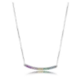 NEW 100% 925 Sterling Silver Multi-Colored Curved Bar Necklace Colourful Zircon Rainbow Pendant Clavicle Chain 397079CFPMX