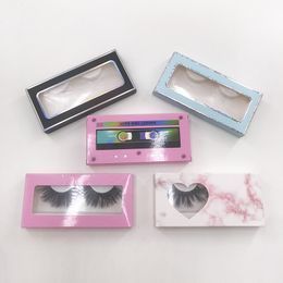 Wholeasle Bulk Eyelash Packaging Holographic Pink Recorder Eyelash Case Rectangle Soft Paper Box without Eye Lashes