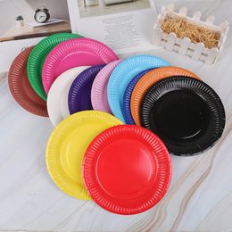 50PCS/LOT Multi-Colored Disk Disposable Plates Cake Paper Pan DIY Decoration for Kids Birthday Party Wedding Tableware Supply