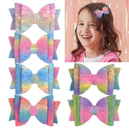 Kids Princess Barrettes Gradient Rainbow 3 Layers Bow Hairpin Glitter Bowknot Children'S Hairclips Glitter Fishtail Hair Accessory