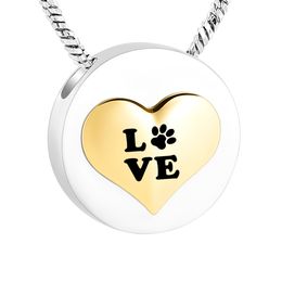 Pet Paws Round Stainless Steel Cremation Ashes Urn Memorial Love Ashes Jewewlry Pendant With Fill Kit and Pretty Package Bag