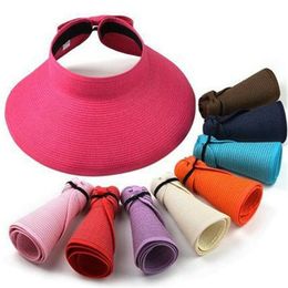 Women Ladies Summer Wide Brim Roll Up Foldable Sun Beach Straw Visor Hat Cap