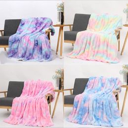 Tie-dye Flannel Blankets Kids Adults Square Quilt Plush Rainbow Double Thickening Blanket Winter Couch Warm Throw Accessories LSK1327