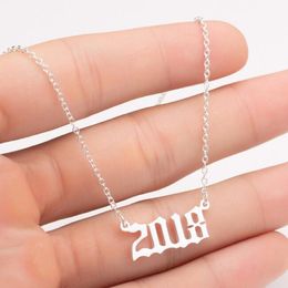 1980-2020 Birth Year Necklace Initial Letter Year Number Pendant Necklace Birthday Gift Charm Stainless Steel Necklace Women Jewelry DHL