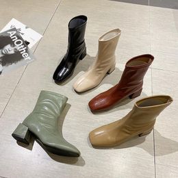 Women Boots Genuine Leather Platform Fetish Stripper Short Ankle Boots Cheap Prom Chunky Low 5cm High Heels Green Shoes