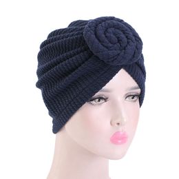 Hot Sale Headwear Scarf Elastic Plate Flower Headband Cap Cotton Turban Doughnut Chemotherapy Hat Muslim Beanie Bonnet Ladies