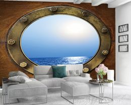 3d Seascape Wallpaper Classic 3D Wallpaper Beautiful Seascape Outside the Circle Window Romantic Scenery Decorative Silk 3d Mural Wallpaper