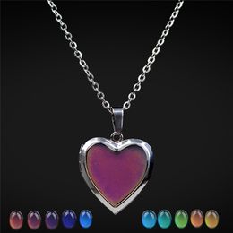Temperature change color mood necklace love heart Photo locket pendant necklaces maxi statemant charm hip hop jewelry