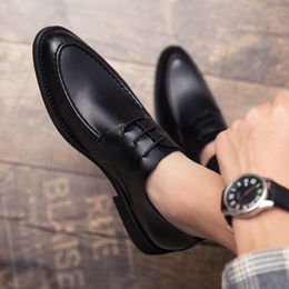 Men Leather Luxury Men Business Formal Dress Shoes lace up Breathable Fashion black Men Wedding shoes