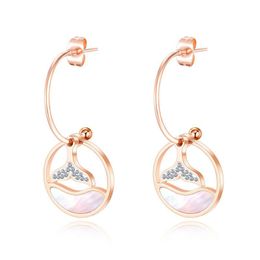 Fashion stylish designer stainless steel lovely cute mermaid fish tail geometric arc dangle pendant stud earrings for women girls