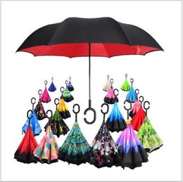 Ingrosso Nuovi ombrelli modo di alta qualità antivento anti-ombrello pieghevole doppio strato ombrello rovesciato auto-inversione impermeabile tipo C mano gancio