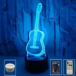 3D Illusion Işık Gitar Led Gece Işıkları Yedi Renkli Değiştirilebilir Dokunmasız Uzaktan Kontrol Atmosferi Işık Noel Hediyesi Küçük Masa Lambaları