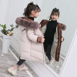 Мода дети зима пуховик куртка девушки теплые пальто одежда детские толстые парки большой меховой воротник с капюшоном длинные пальто верхней одежды 4-14Y T200915