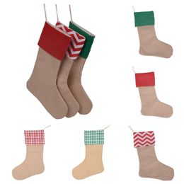 Christmas gift socks cotton Christmas canvas gift bag cotton canvas socks jute material multicolor 5 colors T3I51144