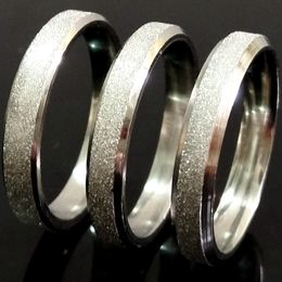 50pcs Silver 4mm Wide Sand Surface Stainless Steel Bevelled Ring Male Female Wedding Engagement Classic Jewellery Accessory Sizes Assorted HOT