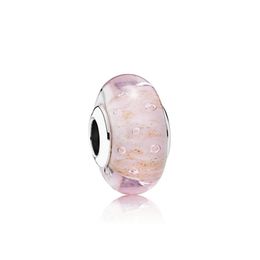 NEW 100% Sterling Silver 1:1 Glamour 791670 Pink Glitter Charm Glass Bead Original Women Wedding Fashion Jewellery 2018 Gift