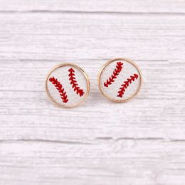 2020 New Arrival Embroidery Baseball Leather Round Stud Earrings For Women Mini Round Leather Sport Ear Stud Jewelry Wholesale
