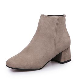 2020 Autumn Winter Boots women Camel Black Ankle Boots For Women Thick Heel Slip On Ladies Shoes Boots Bota Feminina 35-42