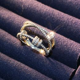 -Estilo único Mujer transversal redonda del dedo anular reales 925 de compromiso esterlina anillo de los anillos de boda de la vendimia para las mujeres