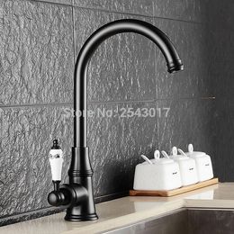 Bathroom Basin Faucets Hot and Cold Mixer Taps Black Bronze Ceramic Handle 360 Swivel Spout Basin Vessel Sink Mixer Taps ZR352